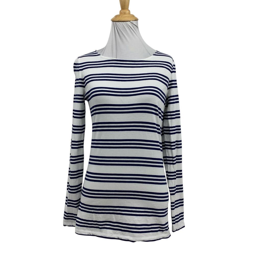 Boden Shirt Womens 8 Navy White Cotton Striped Bretton Long Sleeve Bateau Tee